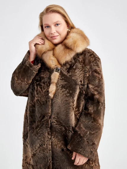 Зимний комплект женский: Шуба из каракуля Екатерина(вк) + Брюки 03, коричневый/оливковый, р. 54, арт. 111293-4