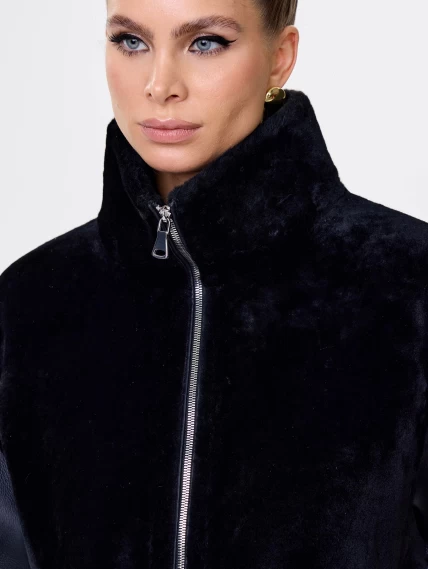 Длинная дубленка на молнии для женщин премиум класса 2050, черная, размер 50, артикул 62480-2