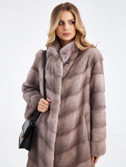 Поперечная шуба из меха норки для женщин 2а(с), серо-голубая, размер 48, артикул 33800-6