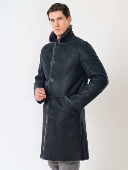 Длинная классическая мужская дубленка премиум класса 407, черная, размер 50, артикул 70441-2