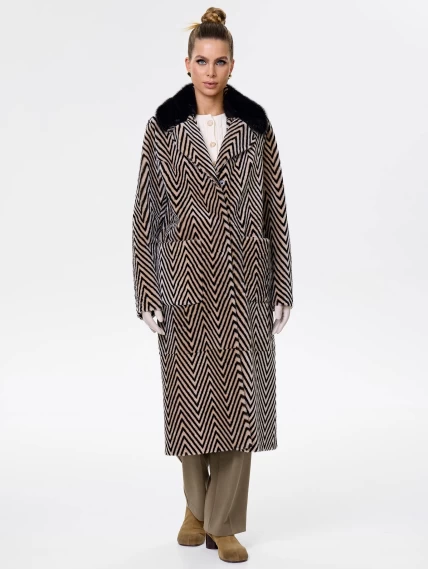 Двусторонняя женская дубленка с воротником из меха норки премиум класса 2003, бежевая, размер 48, артикул 62461-2