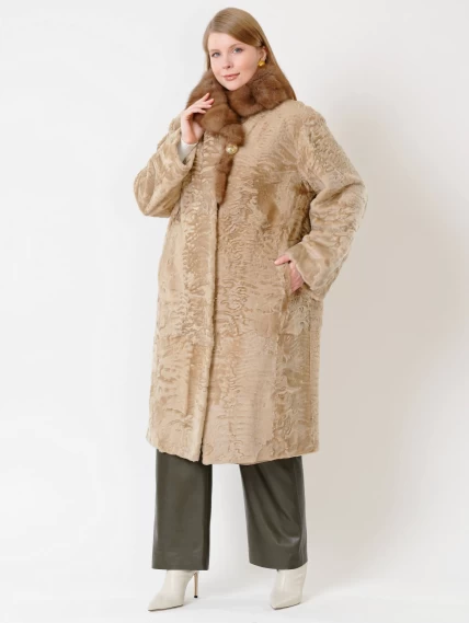 Зимний комплект женский: Шуба из каракуля Екатерина(вк) + Брюки 06, жемчужный/оливковый, р. 54, арт. 111327-0
