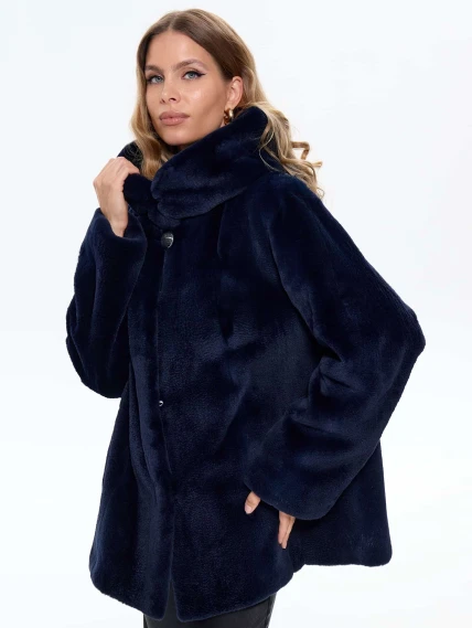 Синяя женская норковая шуба с капюшоном Жанет, размер 54, артикул 65160-4