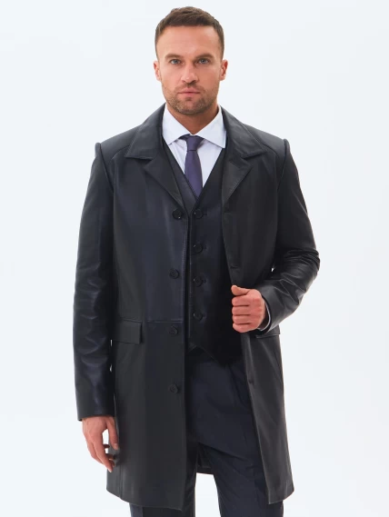 Удлиненный кожаный мужской пиджак премиум класса 539, черный, размер 48, артикул 29551-2