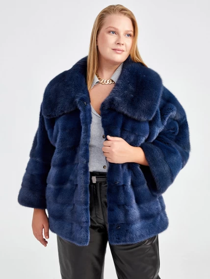 Норковая женская короткая шуба с отложным воротником Соня(в), синяя, размер 50, артикул 33650-0