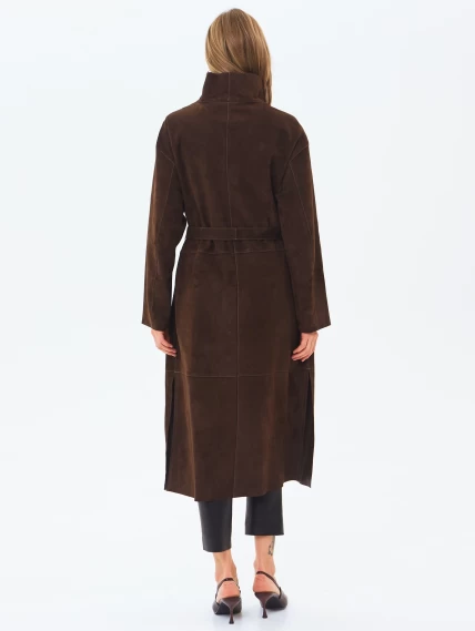Длинный женский замшевый плащ премиум класса 3082з, коричневый, размер 48, артикул 24670-5
