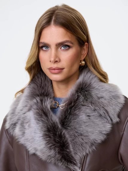 Короткое женское полупальто из натуральной овчины тоскана премиум класса 2049, коричневое, размер 44, артикул 64420-2