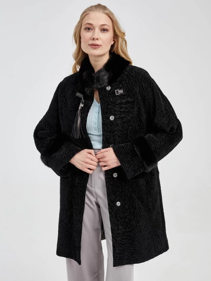 Шуба из астрагана с отделкой из меха норки для женщин 29мех, черная, размер 48, артикул 13590-6