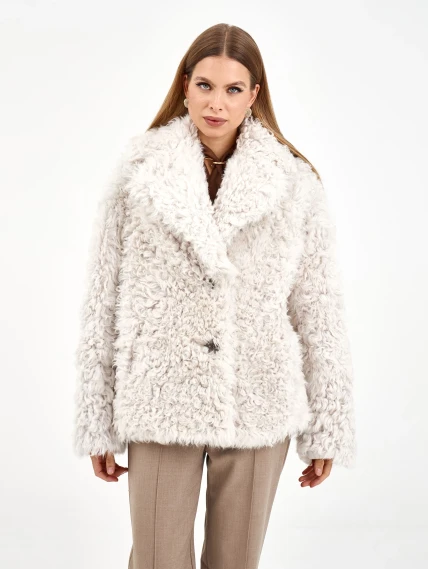 Короткая женская дубленка из тиградо 2081, белая, размер 44, артикул 65040-2
