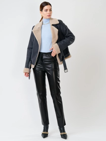 Куртка косуха из натуральной овчины для женщин 201, синяя, размер 44, артикул 24140-3