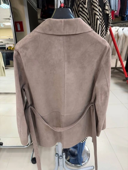 Женская замшевая бежевая куртка пиджак премиум класса 3092з, размер 46, артикул 92650-1