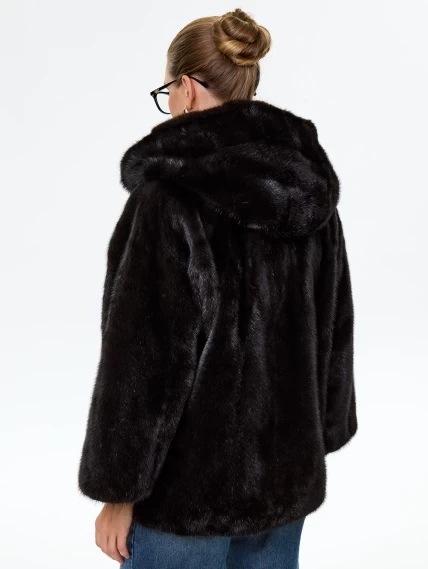 Норковая женская шуба автоледи с капюшоном Яна(к), черная, размер 48, артикул 34150-7