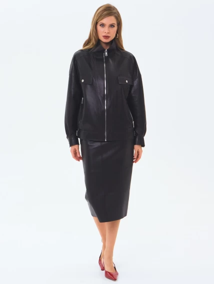 Женская кожаная куртка премиум класса 3087, черная, размер 46, артикул 24460-6