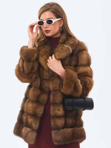 Шуба из меха соболя женская премиум класса Мэри, темно-коричневая, размер 50, артикул 34200-0