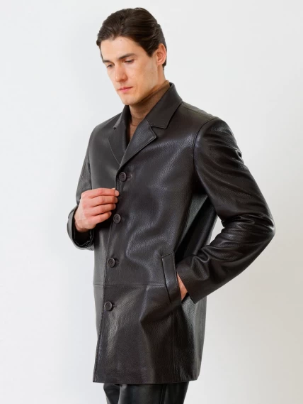 Мужская кожаная куртка на пуговицах 21/1, коричневая, размер 50, артикул 29620-5