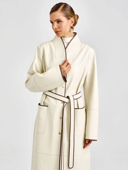 Белый женский кожаный плащ 3104, размер 48, артикул 92140-3