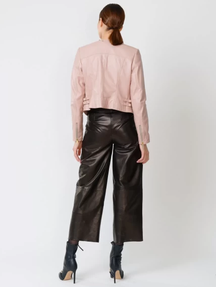Кожаный комплект женский: Куртка 389 + Брюки 05, пудровый/черный, р. 42, арт. 111115-2