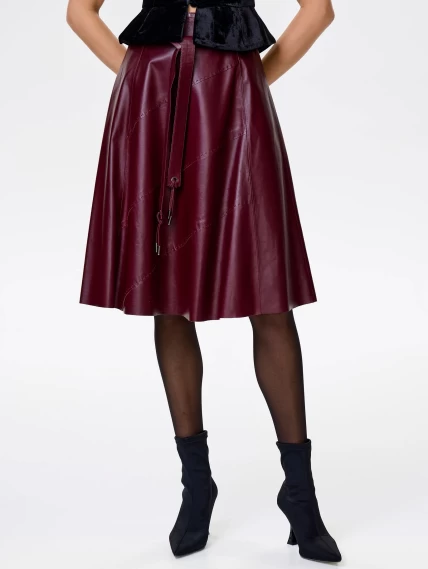 Кожаная расклешенная юбка из натуральной кожи 01рс, бордовая, размер 44, артикул 85180-1