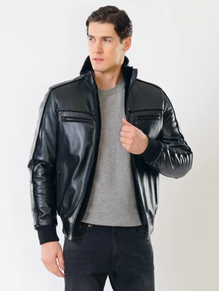 Мужская зимняя кожаная куртка на подстежке из овчины 515, черная, размер 50, артикул 40841-0