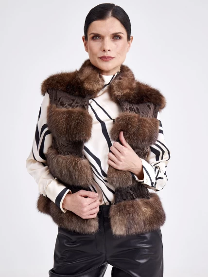 Жилет из меха каракульчи с соболем для женщин Инна, черный, размер 42, артикул 33340-3