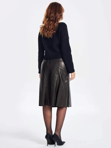 Черная расклешенная кожаная юбка 04, размер 52, артикул 85971-7