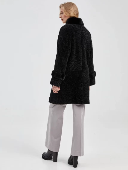 Шуба из астрагана с отделкой из меха норки для женщин 29мех, черная, размер 48, артикул 13590-4