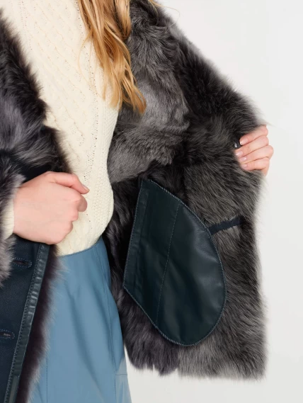 Зимний комплект женский: Дубленка 122 + Кожаная юбка 04, синий/голубой, р. 44, арт. 111329-2