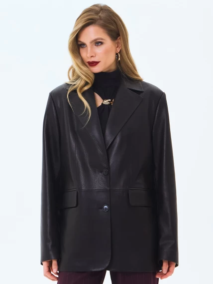 Кожаный женский пиджак премиум класса 3096, черный, размер 46, артикул 24490-4