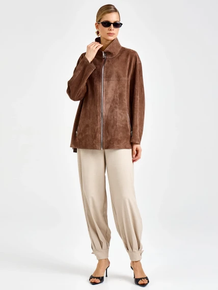 Замшевая женская куртка премиум класса 3090з, светло-коричневая, размер 42, артикул 92360-0