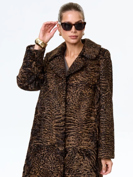 Длинное пальто из меха каракульчи для женщин премиум класса Лола(ав), темно-коричневое, размер 50, артикул 33980-6