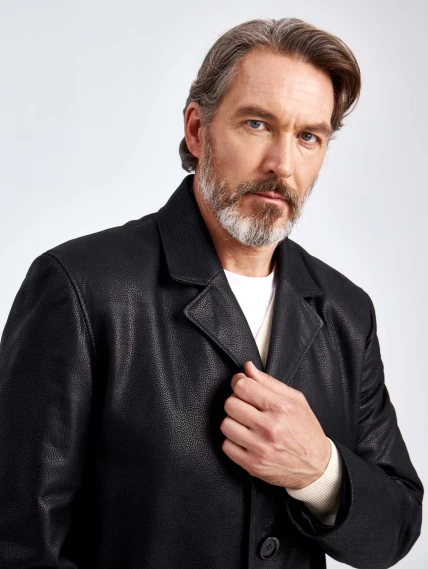 Кожаный пиджак мужской премиум класса 21/1, черный DS, размер 64, артикул 29041-4