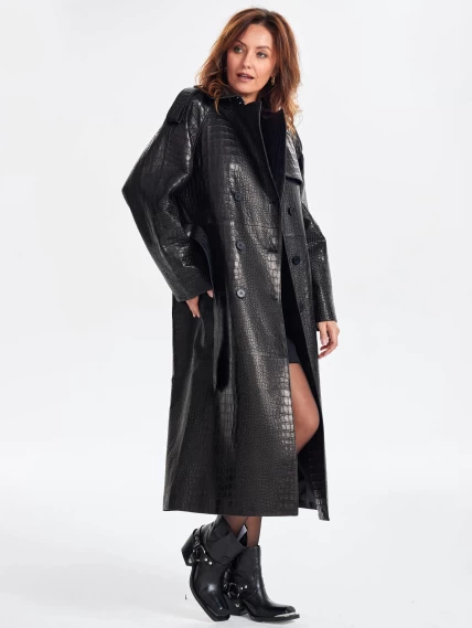 Кожаное пальто с принтом под крокодила премиум класса для женщин 3071, черное, размер 54, артикул 63350-3