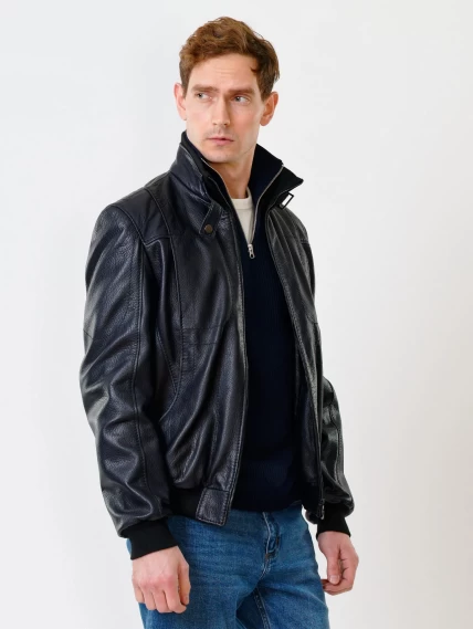 Кожаная куртка бомбер мужская премиум класса 521, синяя, размер 50, артикул 28560-6