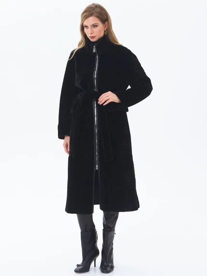 Длинная женская дубленка из астрагана 2062, черная, размер 46, артикул 64700-1