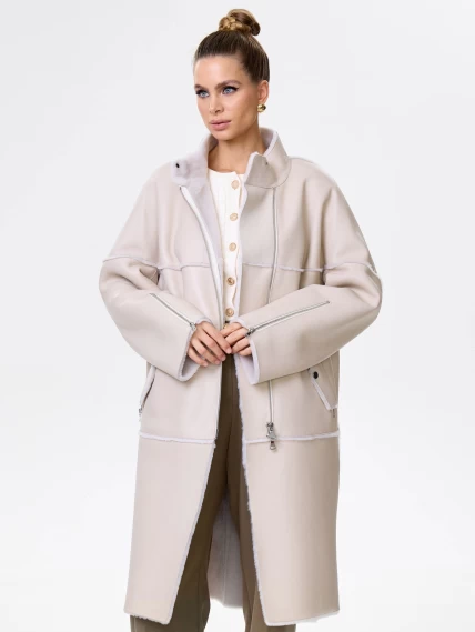 Молодежная женская дубленка на молнии премиум класса 2029, бежевая, размер 54, артикул 63010-4