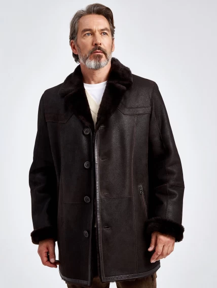 Мужская классическая дубленка 405, коричневая, размер 46, артикул 70671-0