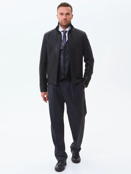 Короткая мужская кожаная куртка 2010-9, черная, размер 46, артикул 29250-4