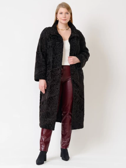 Длинная шуба из меха каракуля женская 17101, коричневая, размер 44, артикул 22700-1