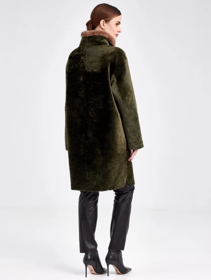 Женская двусторонняя дубленка из астрагана с мехом норки премиум класса 2018, хаки, размер 44, артикул 62771-2