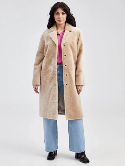 Женская классическая шуба из астрагана премиум класса 55мех, бежевая, размер 54, артикул 13600-5