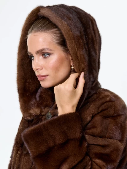 Норковая женская шуба с капюшоном Галя(к), коричневая, размер 50, артикул 34070-2