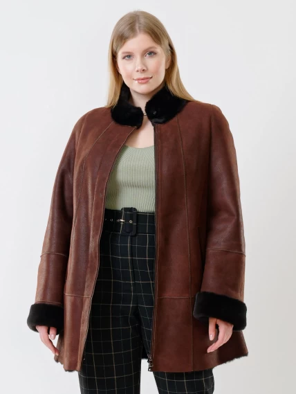 Женская дубленка на молнии с воротником стойкой 267, виски, размер 44, артикул 61170-5