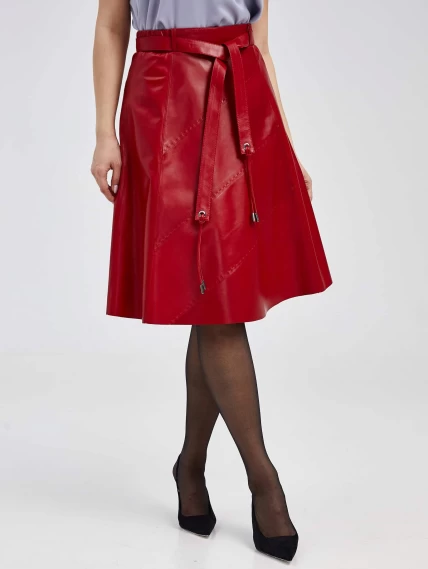 Красная кожаная юбка 01рс, размер 52, артикул 85142-1