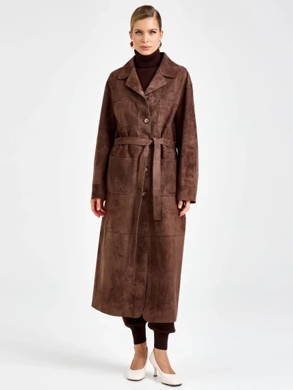 Женский замшевый плащ премиум класса 3112з, коричневый, размер 46, артикул 92370-1