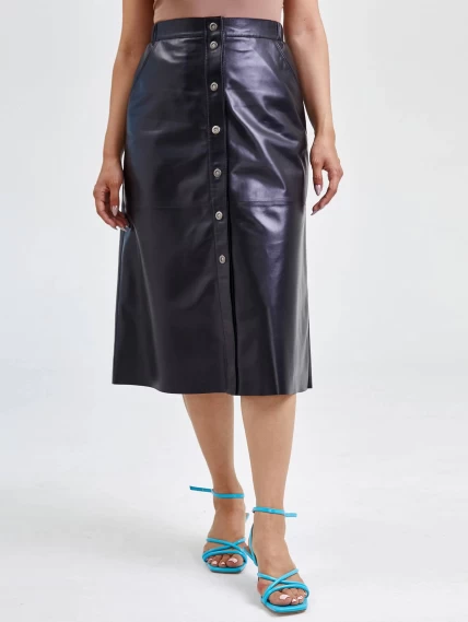 Черная кожаная юбка 08, размер 44, артикул 85551-7