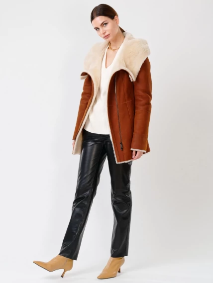 Зимний комплект женский: Дубленка 200 + Брюки 03, табачный/черный, р. 44, арт. 111377-1