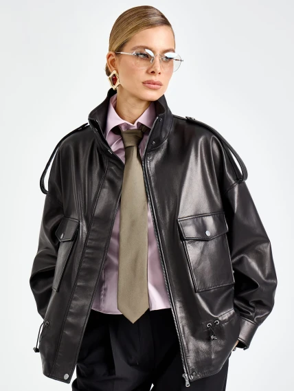 Черная женская кожаная куртка 3101, размер 42, артикул 92200-2