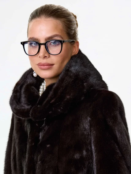 Короткая женская норковая шуба автоледи с капюшоном Елена(к), черная, размер 52, артикул 64540-3