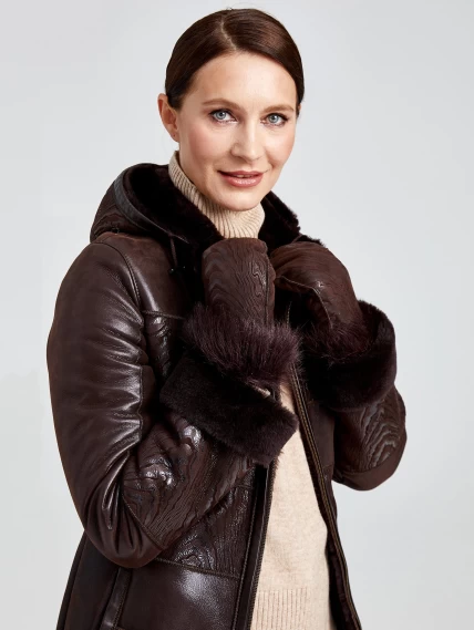 Зимний комплект женский: Дубленка 268 + Брюки 02, коричневый/бордовый, р. 42, арт. 111373-4