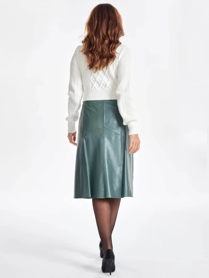 Оливковая расклешенная кожаная юбка 04, размер 50, артикул 85401-7